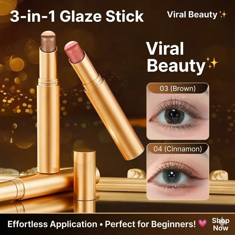3-Color Eyeshadow Stick - One-Swipe Shimmer Glow For Effortless Eye Makeup