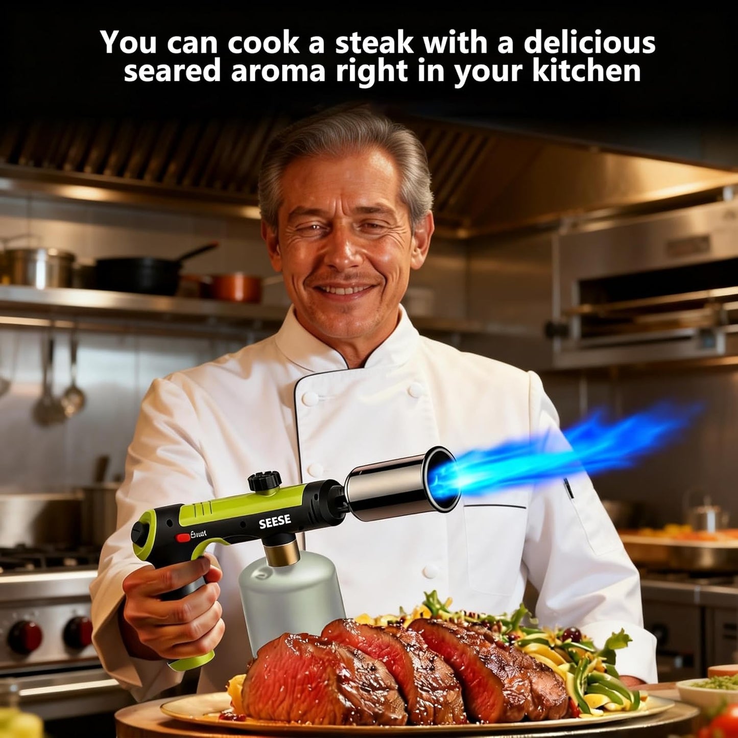 Propane Torch(Propane Tank Not Included) - One-Touch Ignition & Adjustable Max Power Flame for BBQ, Searing & Outdoor Fire Starting