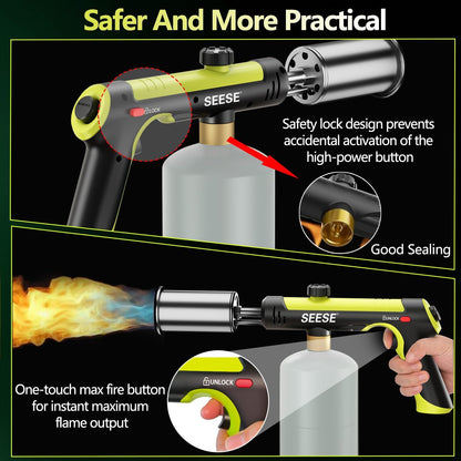 Propane Torch(Propane Tank Not Included) - One-Touch Ignition & Adjustable Max Power Flame for BBQ, Searing & Outdoor Fire Starting