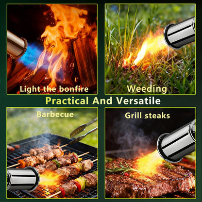 One-touch propane torch with adjustable flame control for charcoal, campfires, BBQ, and outdoor cooking